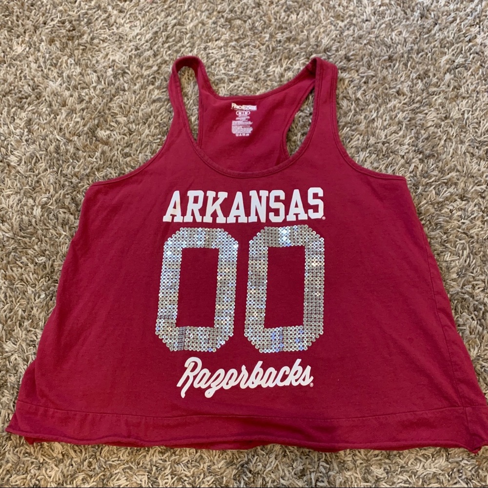 Cropped “Arkansas Razorback” tank top